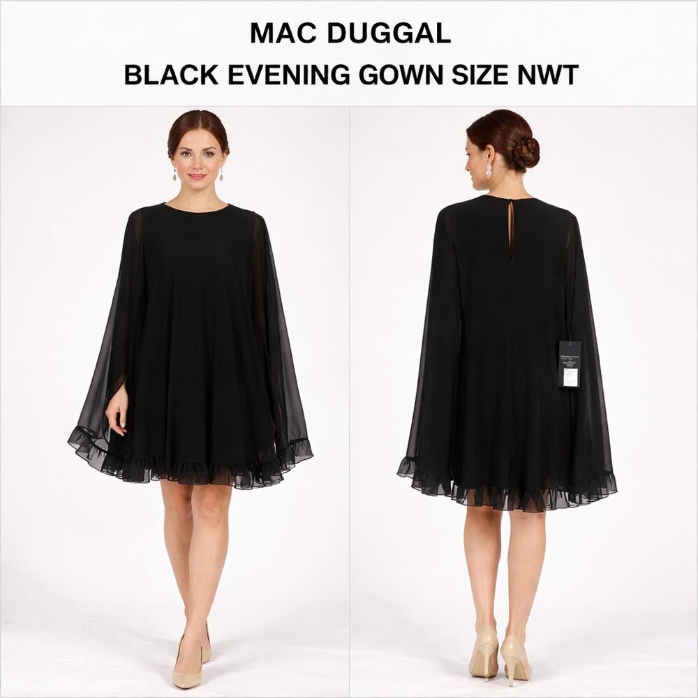 MAC DUGGAL BLACK CAPE SLEEVE DRESS SZ 2 NWT
